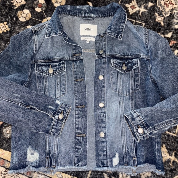 Women's Vervet Denim Jean Jacket Faded Frayed Size Large - Picture 1 of 7